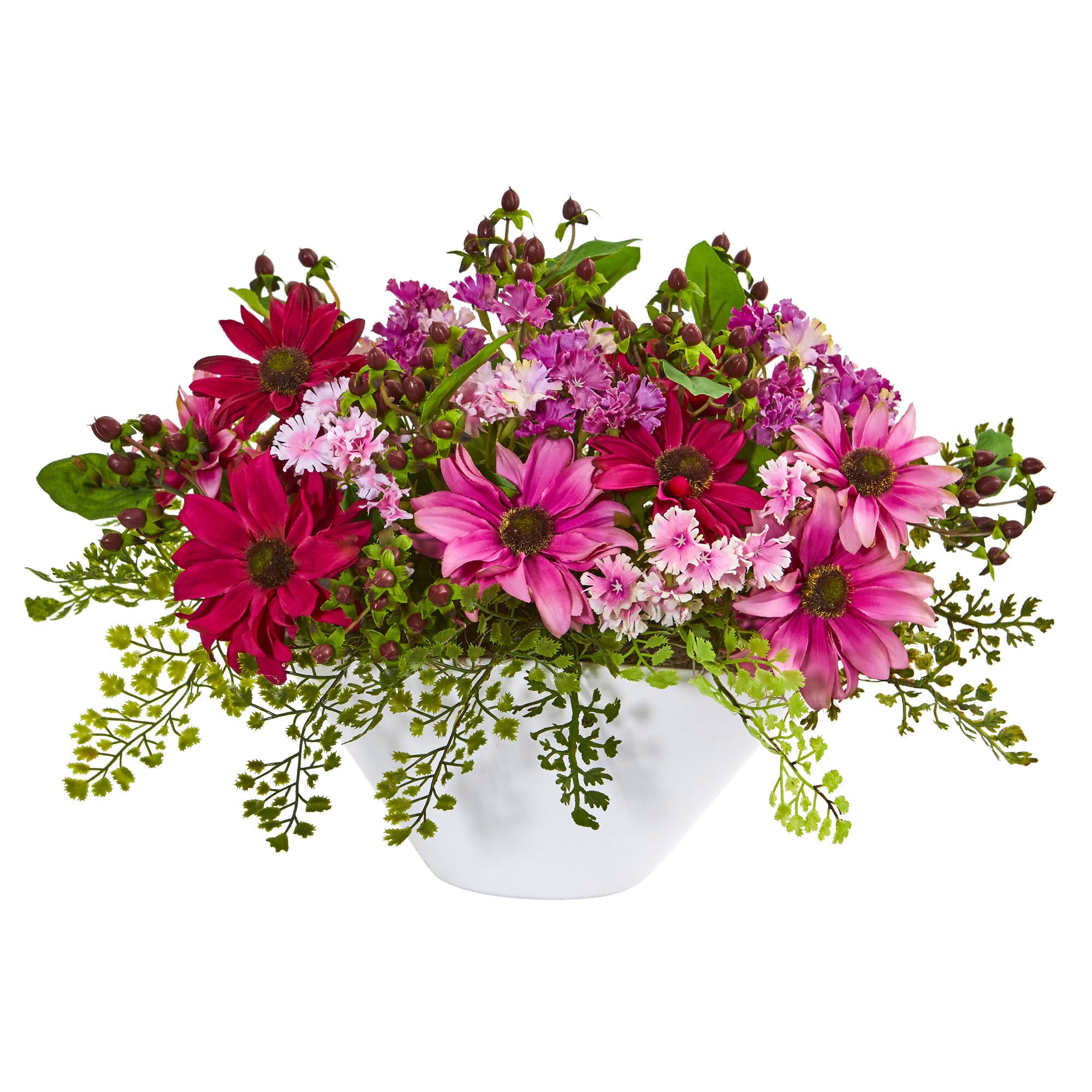 10" Pink Daisy Arrangement in White Vase